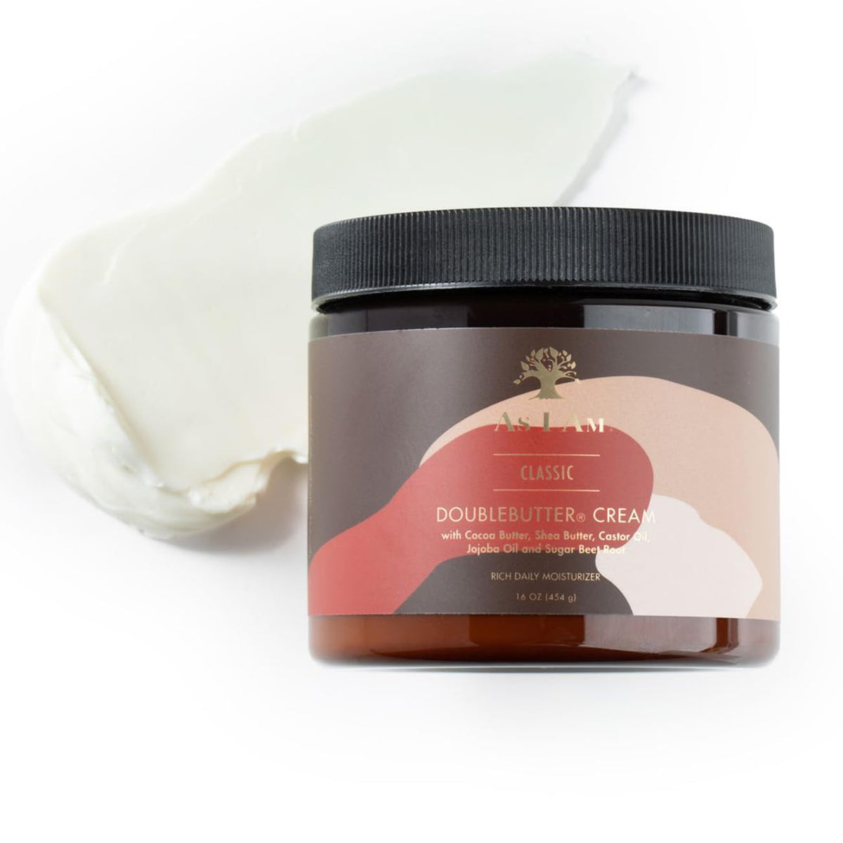 As I Am jar on bathroom shelf in lifestyle setting suggesting daily use convenience