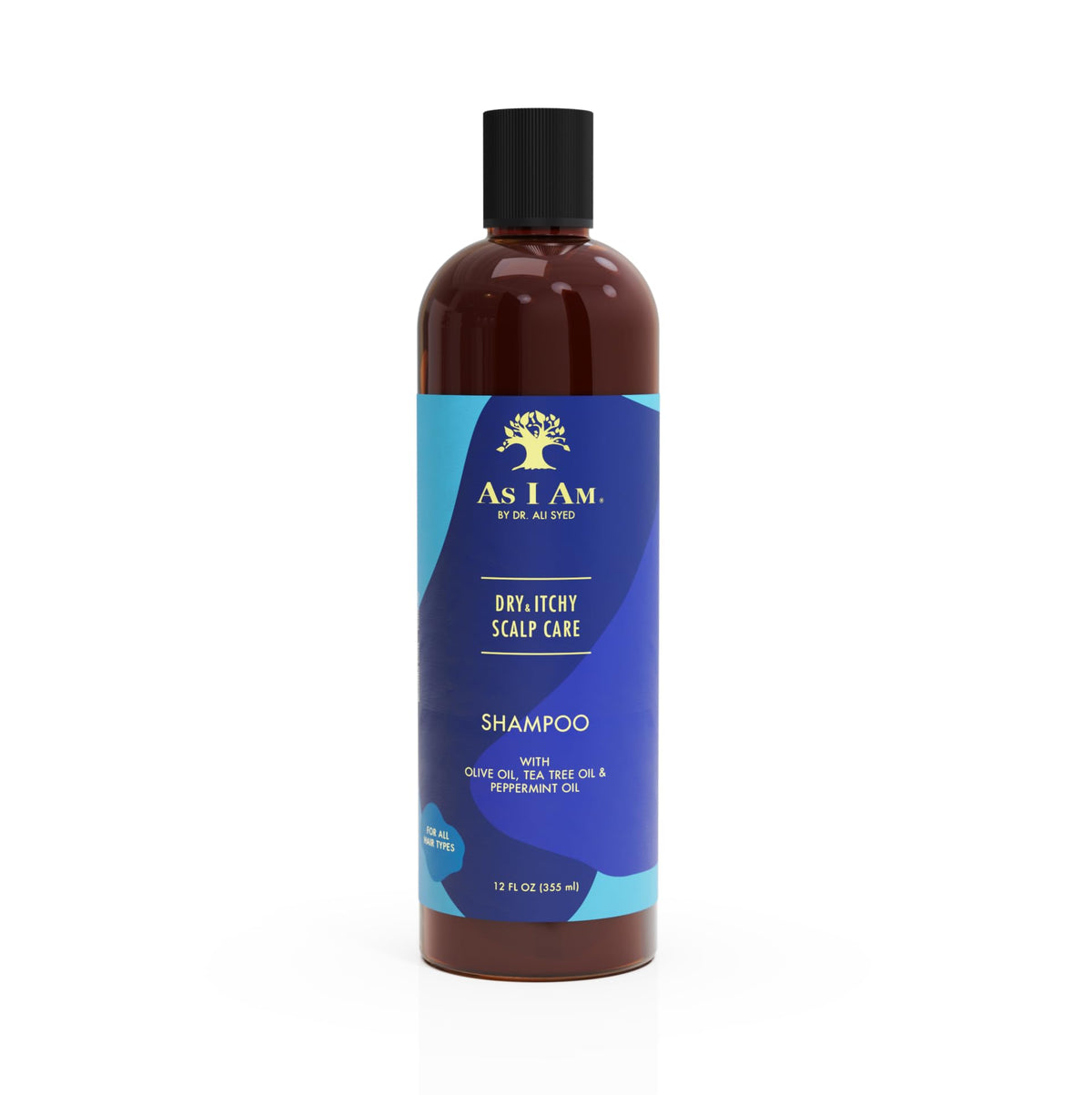 As I Am front bottle 12 oz showing label and calming scalp care benefits
