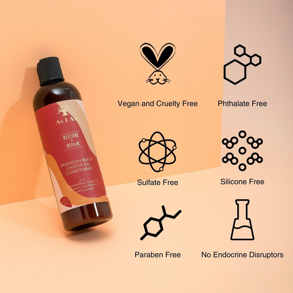 As I Am conditioner on bathroom shelf in lifestyle setting promoting routine use