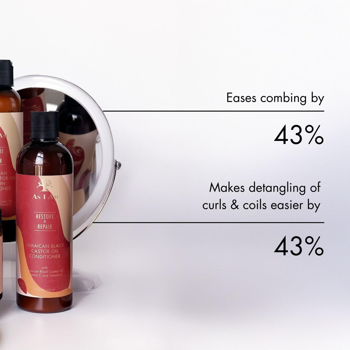 As I Am bottle held in hand to show 12-ounce size and travel convenience