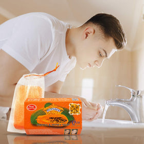 ASANTEE bar on bathroom shelf in lifestyle setting showing daily use
