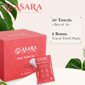 ASARA NEW YORK towel held beside hand to show XL size for fuller face coverage