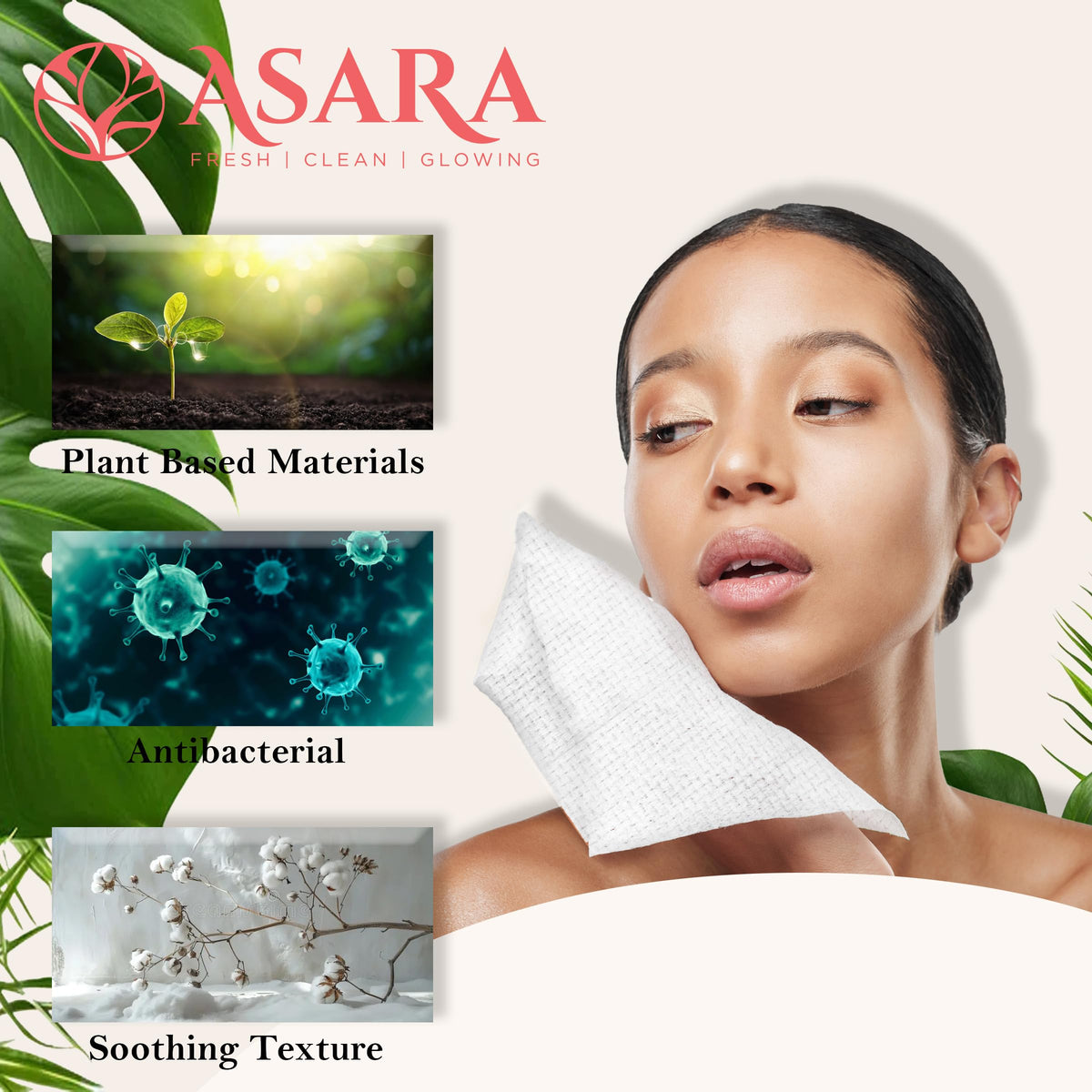 ASARA NEW YORK damp towel in hand demonstrating easy makeup removal on the go