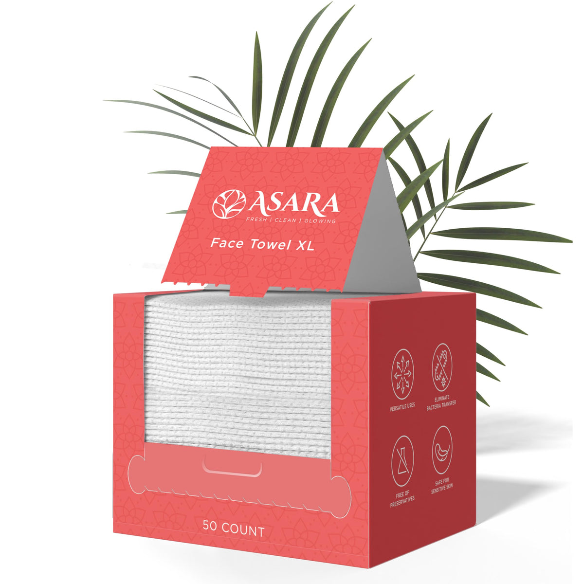 ASARA NEW YORK pack front showing XL face towels and branding for convenient cleansing