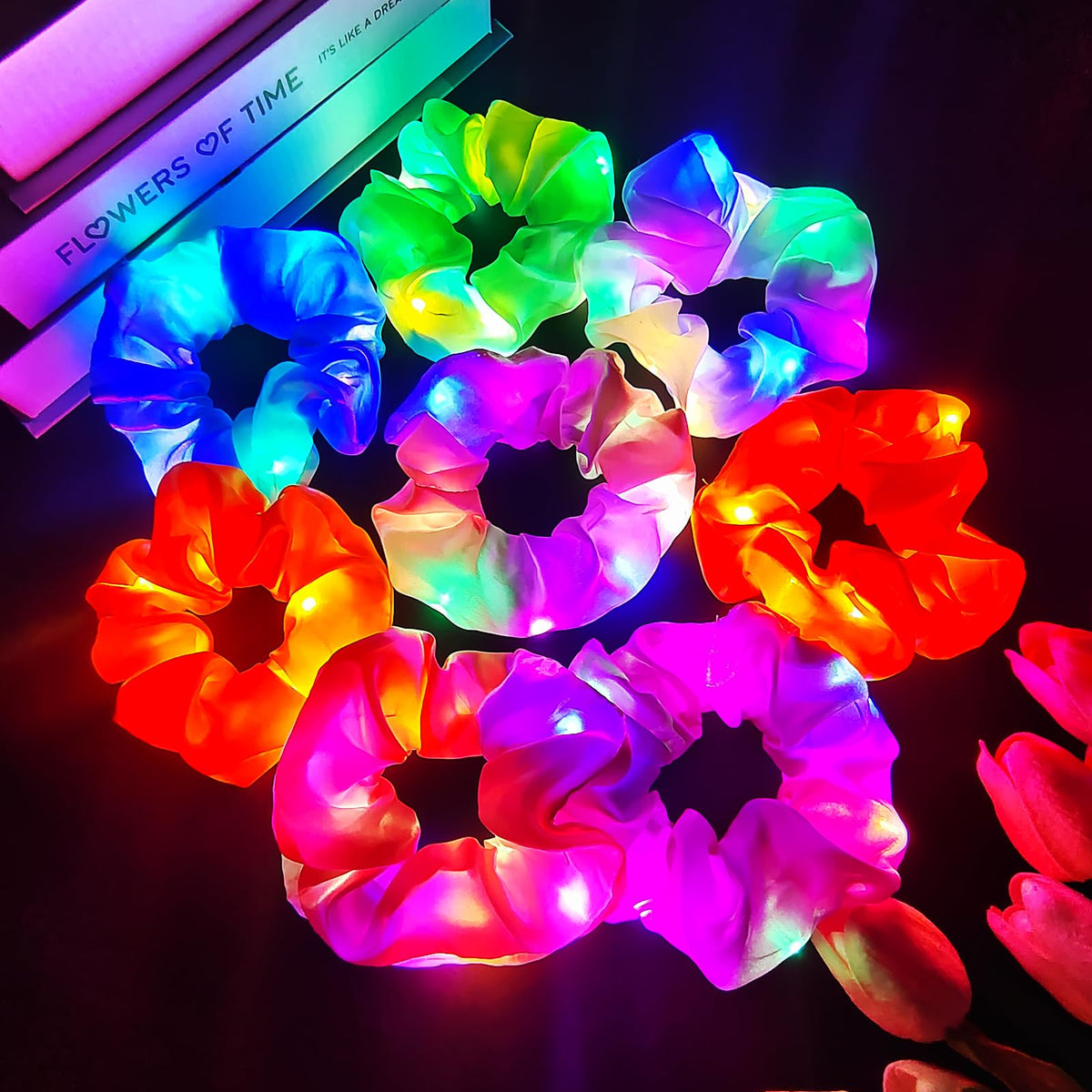 asawira front packaging view showing eight glow scrunchies and colorful appeal