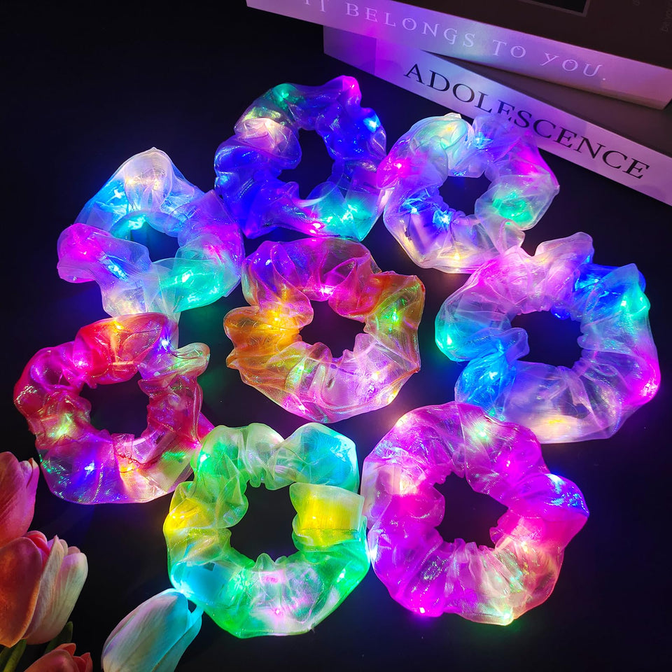 Asawira front packaging showing eight colorful glow scrunchies and contents benefit visibility