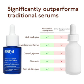 Close-up of Asaya ingredient label highlighting MelaMe, niacinamide and alpha arbutin