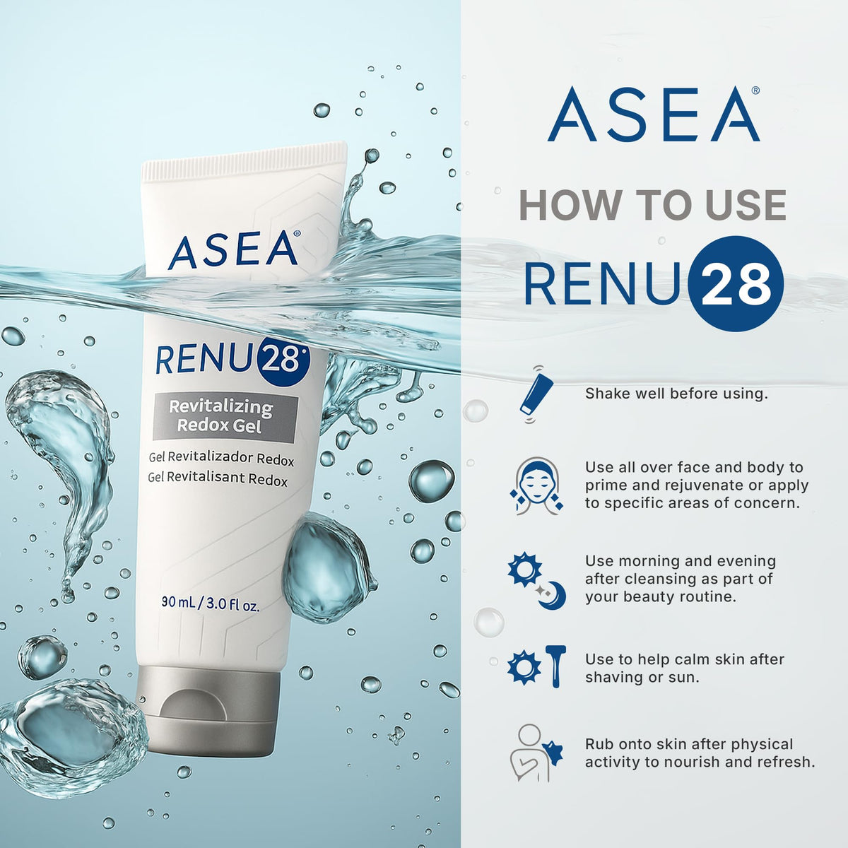ASEA RENU28 label close-up showing key ingredients and transparency benefit