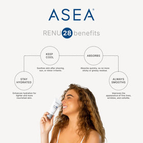 ASEA RENU28 on bathroom vanity with skincare items indicating daily routine use