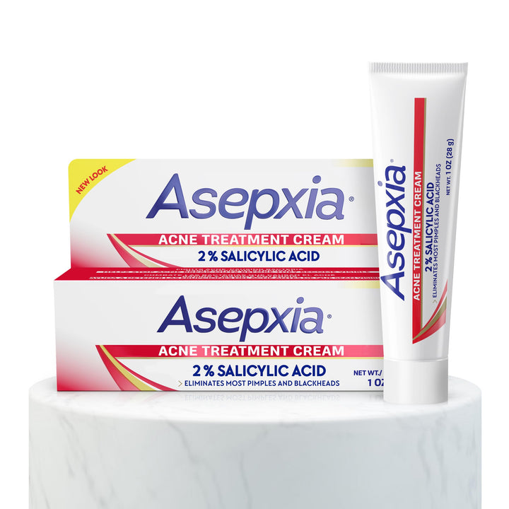 Asepxia front packaging showing 1 oz tube and clear label benefit