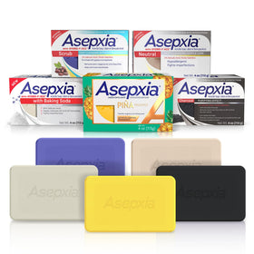 Asepxia front pack five facial bars showing complete acne care set and convenience