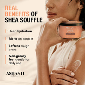 ashanti naturals applying soufflé on hand demonstrating non-greasy absorption