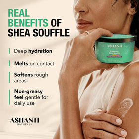 Ashanti Naturals hand scooping souffle illustrating easy application benefit