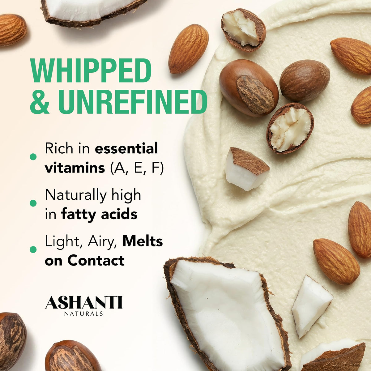 Ashanti Naturals coconut and almond oil close-up showing conditioning ingredients