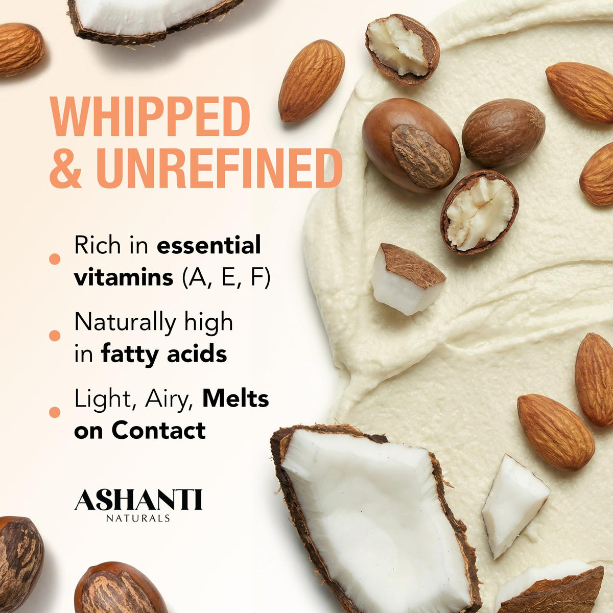 ashanti naturals open jar top view revealing smooth peach-colored soufflé