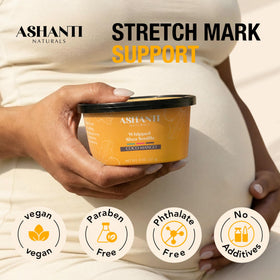 Ashanti Naturals label ingredients view emphasizing Ghanaian shea sourcing benefit