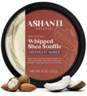 Ashanti Naturals jar front view showing label and amber souffle benefits