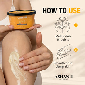 Ashanti Naturals woman applying to arm for smooth, non-greasy hydration