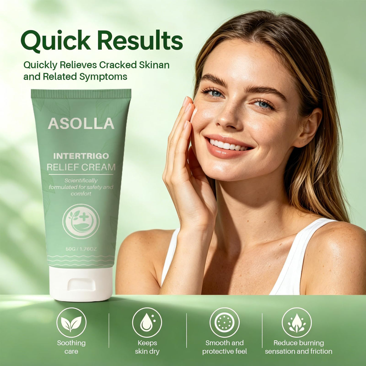 asolla cream texture close-up highlighting smooth, fast-absorbing formula for comfortable wear