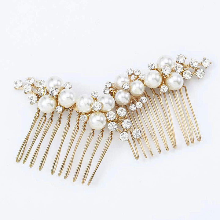Asooll gold front view of both combs showing pearl and crystal sparkle