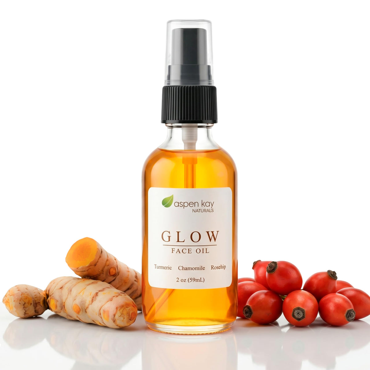 Aspen Kay Naturals front bottle view showing clean packaging and glow benefit