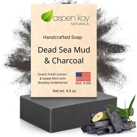 Aspen Kay Naturals front packaging showing vegan Dead Sea mud soap benefits
