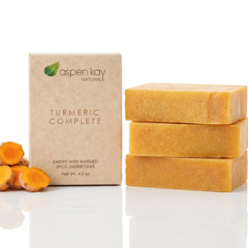 Aspen Kay Naturals front packaging showing organic turmeric soap benefits