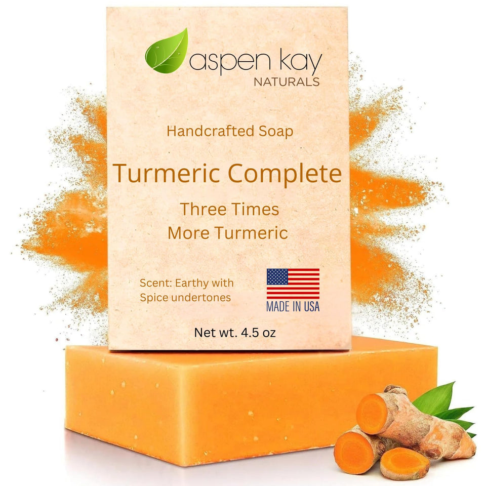 Aspen Kay Naturals front packaging showing organic turmeric soap benefits
