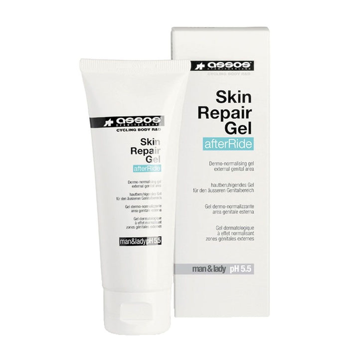 assos skin repair gel front view showing tube and compact size for travel