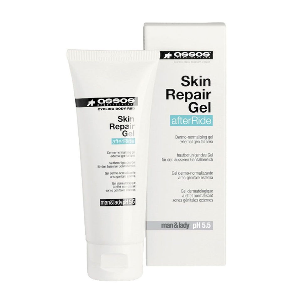 assos skin repair gel front view showing tube and compact size for travel
