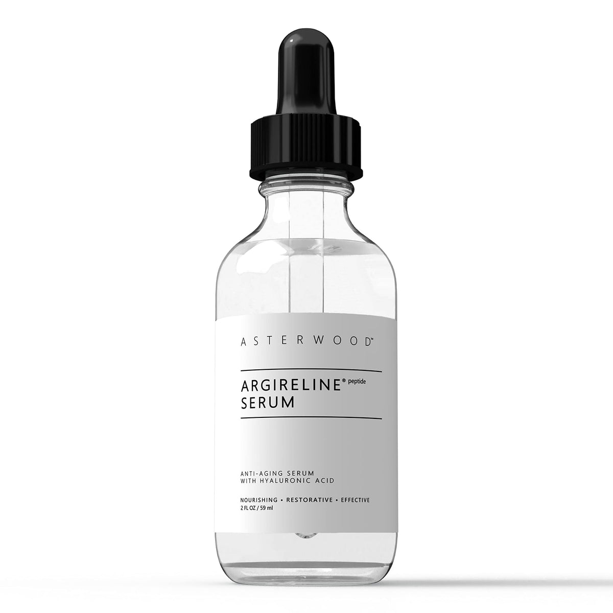 Asterwood front bottle showing clean peptide serum packaging and benefit