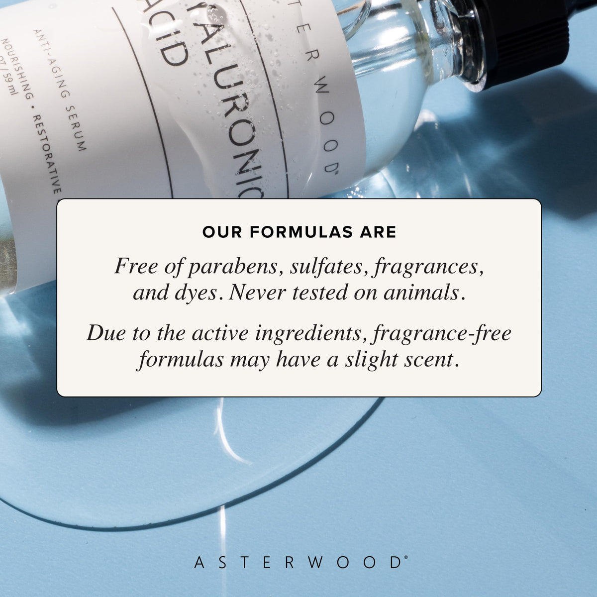 Asterwood bottle next to moisturizer showing layering compatibility to lock in hydration