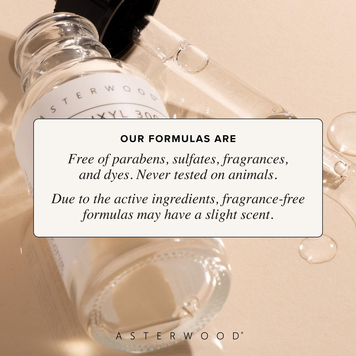 Asterwood bottle beside moisturizer illustrating simple layering