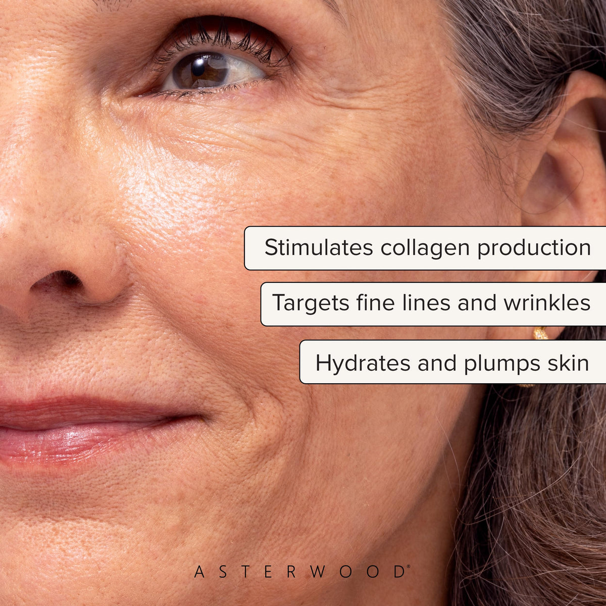 Asterwood dropper dispensing serum texture, highlights lightweight absorbent feel