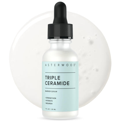 Asterwood front packaging showing serum bottle and label benefits