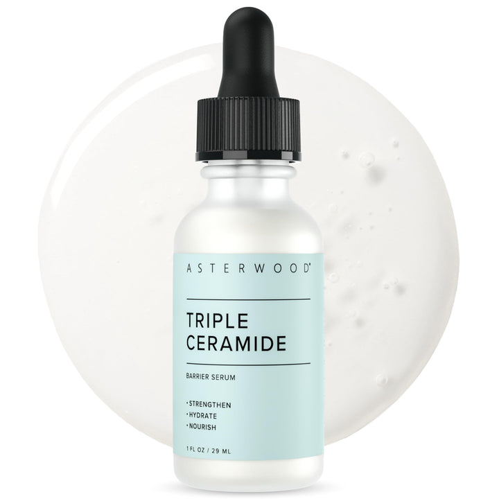 Asterwood front packaging showing serum bottle and label benefits