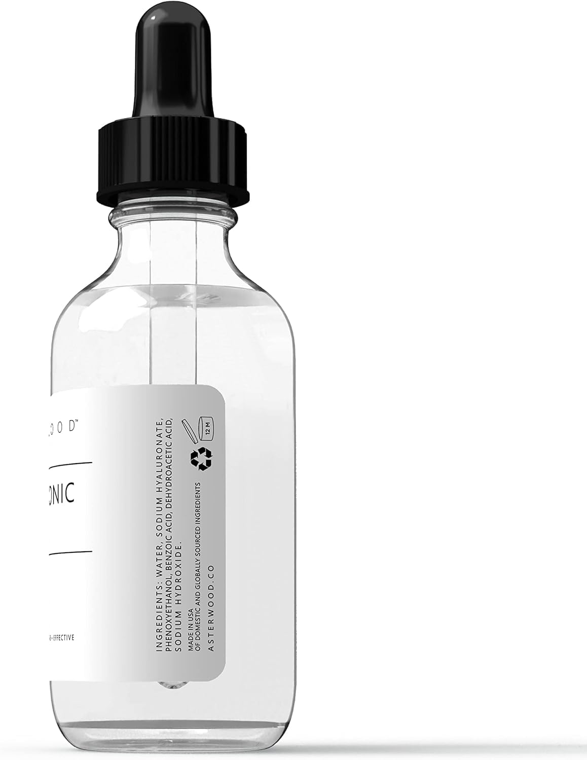 Asterwood ingredient label close-up showing fragrance-free, paraben-free formulation benefits