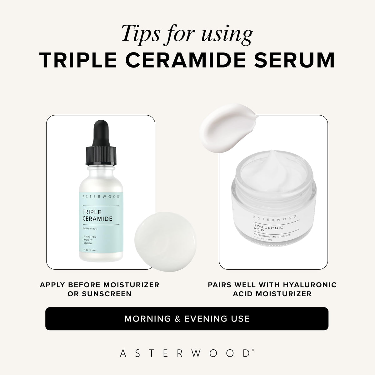 Asterwood serum on bathroom counter, suggesting easy daily routine