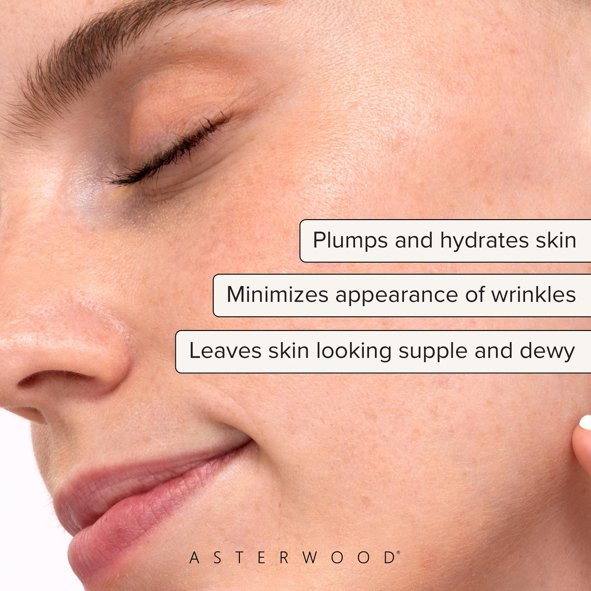 Asterwood dropper dispensing clear hyaluronic serum for precise, no-waste application