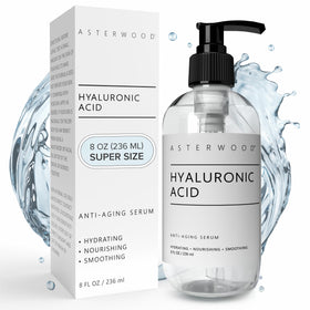 Asterwood front bottle view showing clean hydrating serum packaging and benefits
