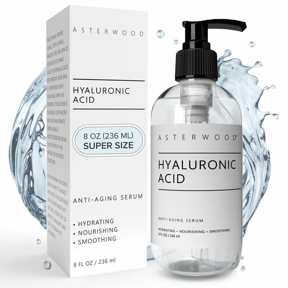 Asterwood front bottle view showing clean hydrating serum packaging and benefits
