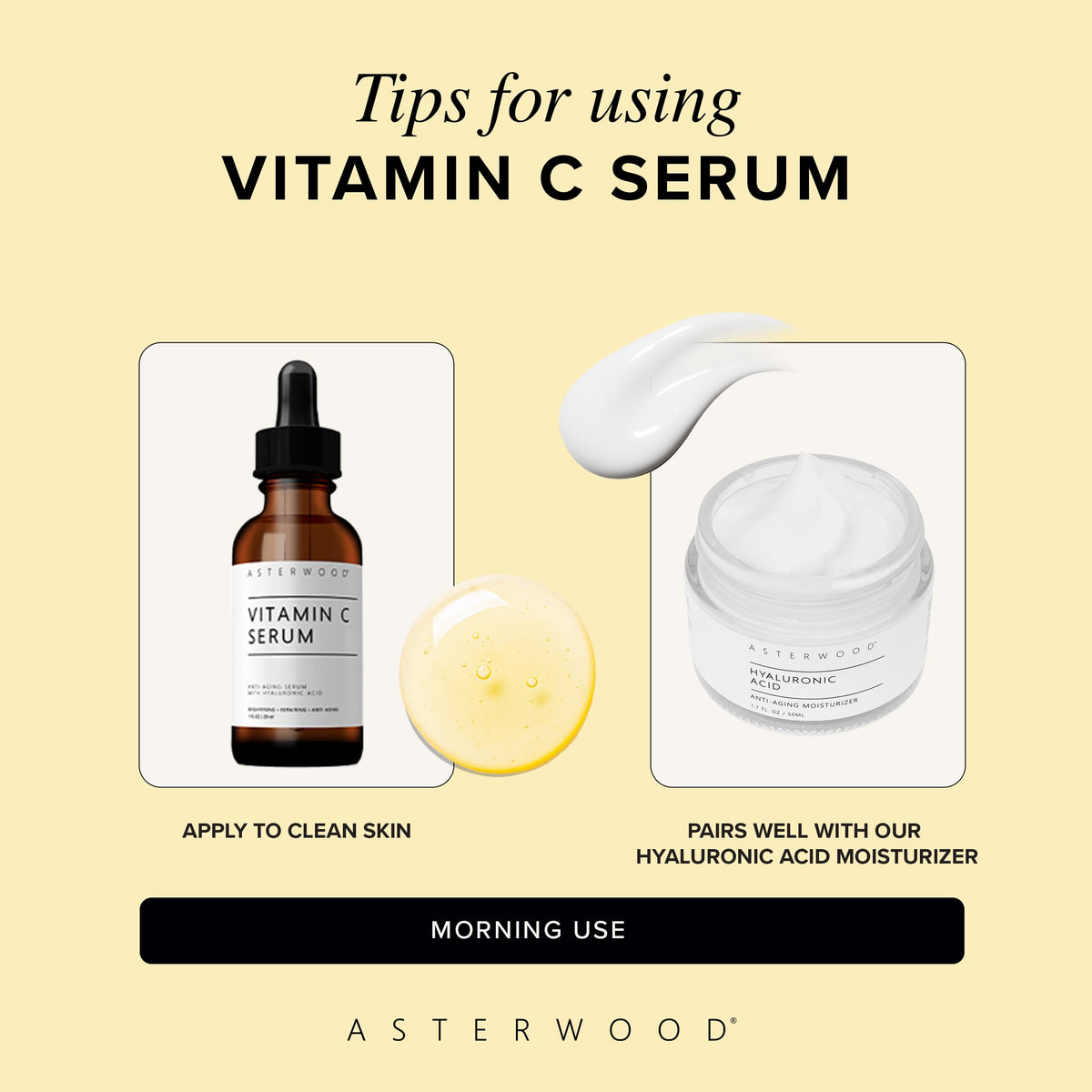Asterwood serum on bathroom vanity illustrating daily skincare use