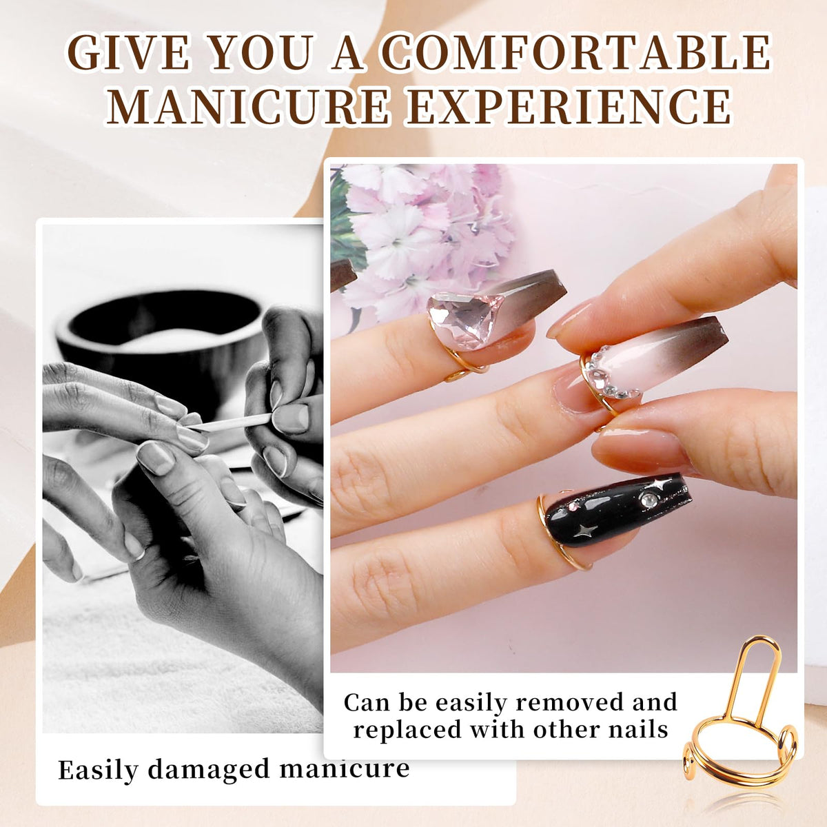 ASTONFOG nail ring on finger with press-on nail demonstrating simple removal