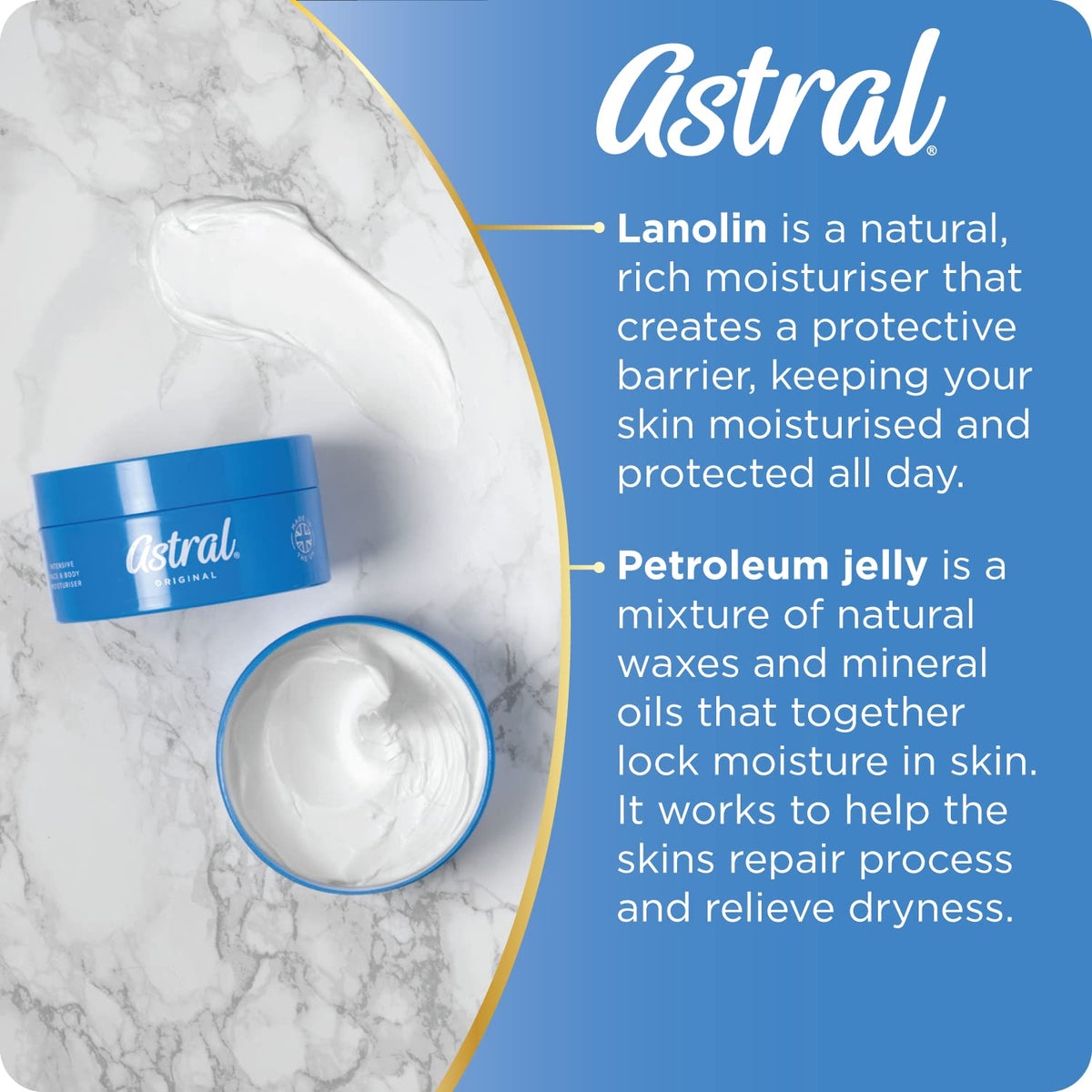 ASTRAL cream texture closeup demonstrating rich smooth formula for deep moisturising