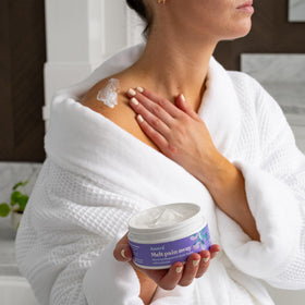 ASUTRA applying cream to calf for cramp relief and eased tension