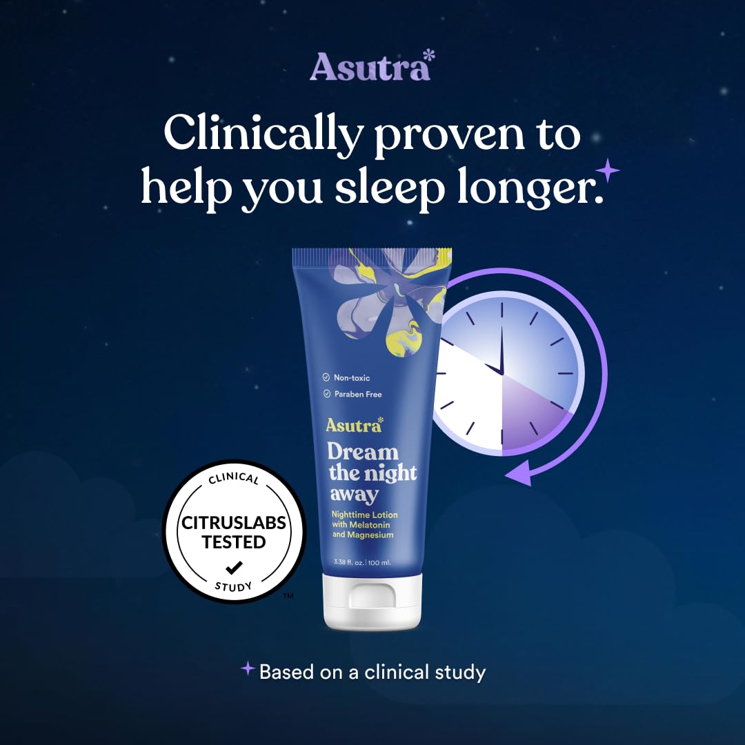 ASUTRA label close-up highlighting ingredients and melatonin benefit