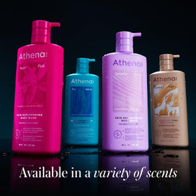 Athena Club foamy lather on loofah showing luxurious foam and effective cleansing action