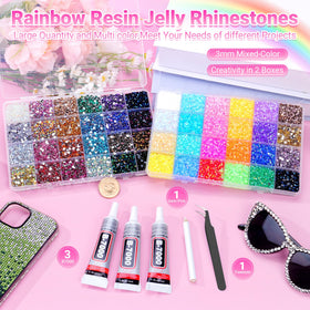Atifober close-up of 3mm AB jelly rhinestones highlighting multi-angle sparkle for designs