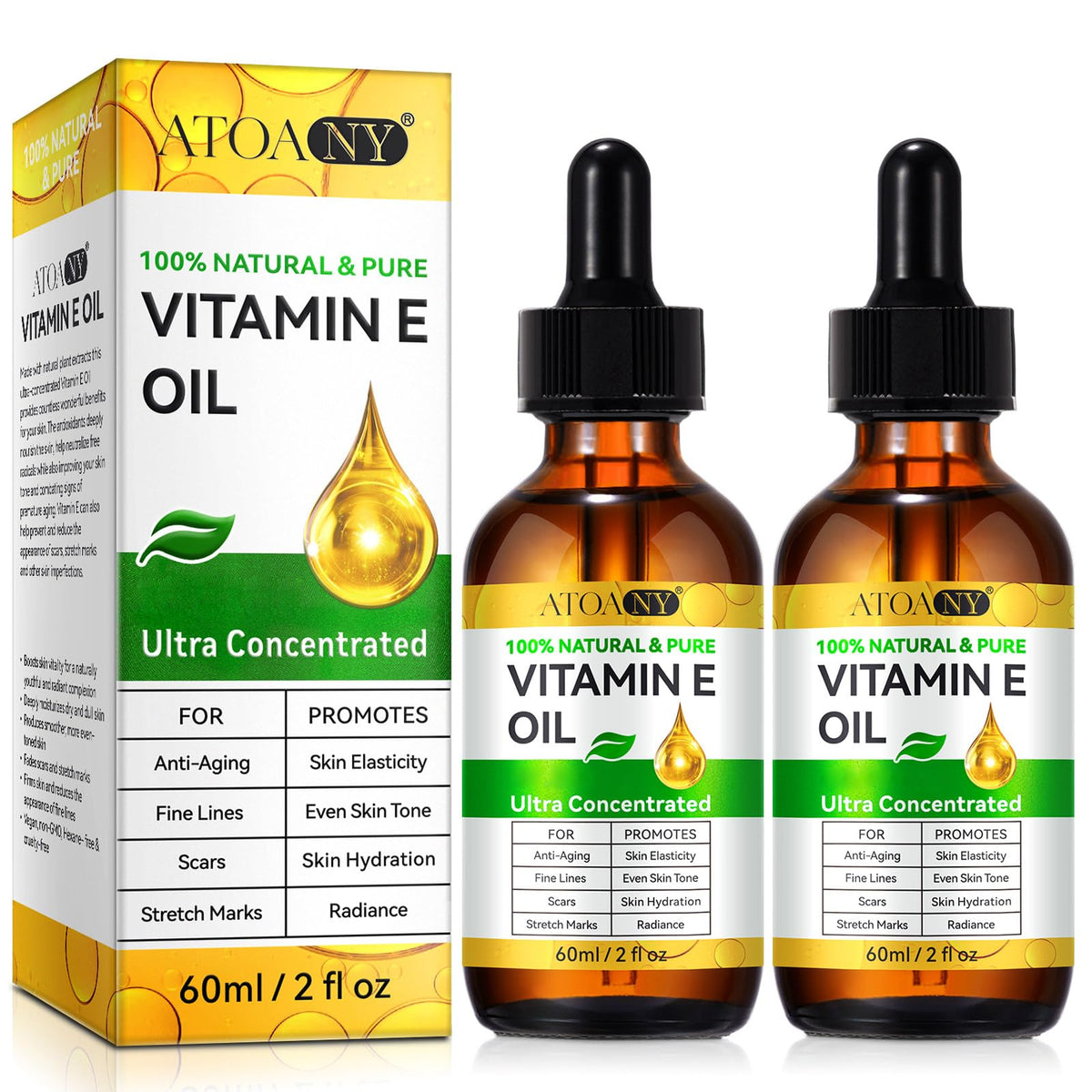 ATOANY bottle front packaging showing clean label and two-pack benefit