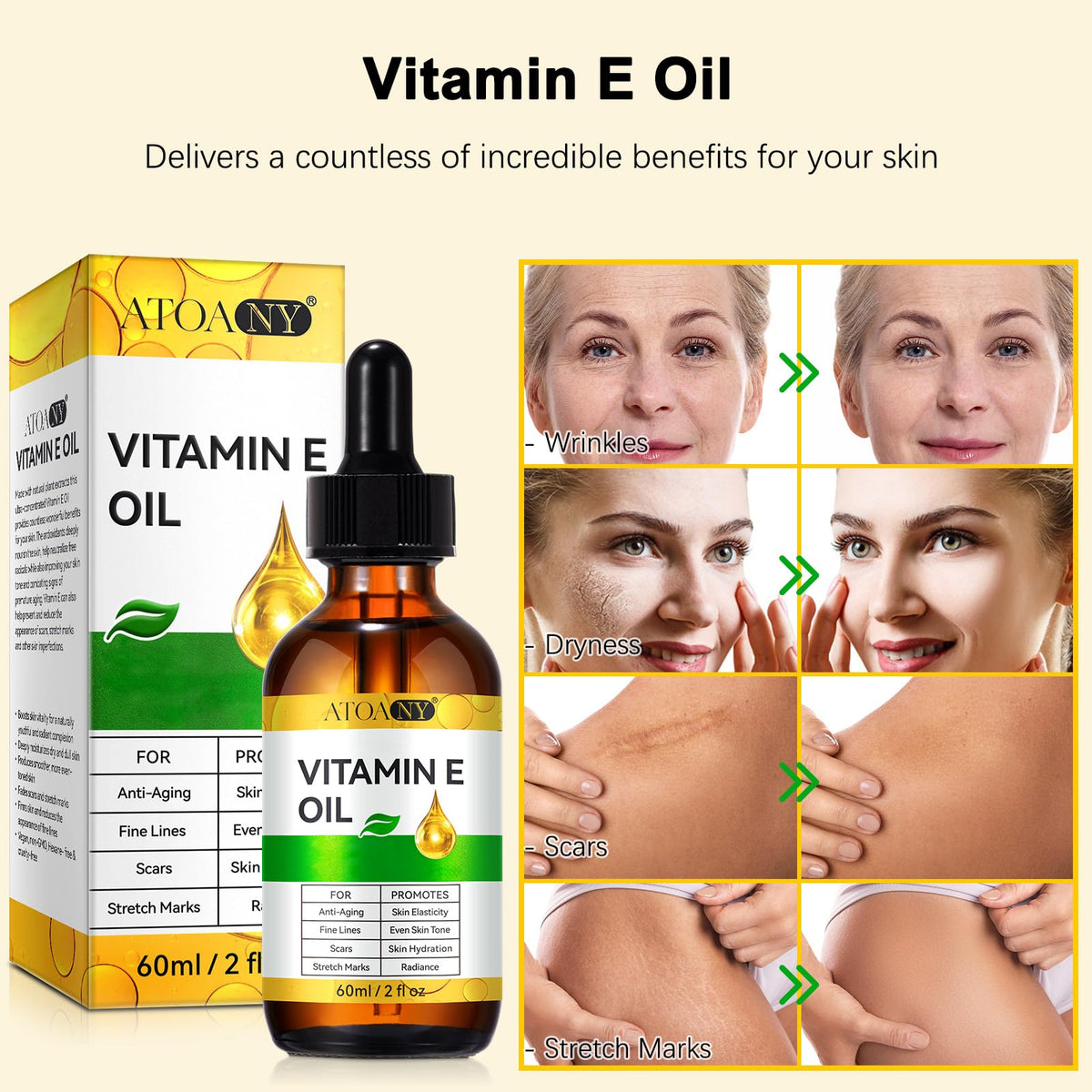 ATOANY oil applied to damp body skin after shower for deep moisture